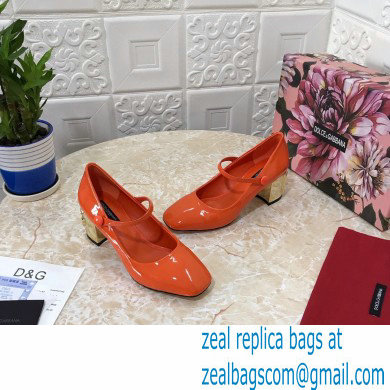 Dolce & Gabbana Heel 6.5cm Patent Leather Mary Janes Orange with DG Karol Heel 2021 - Click Image to Close